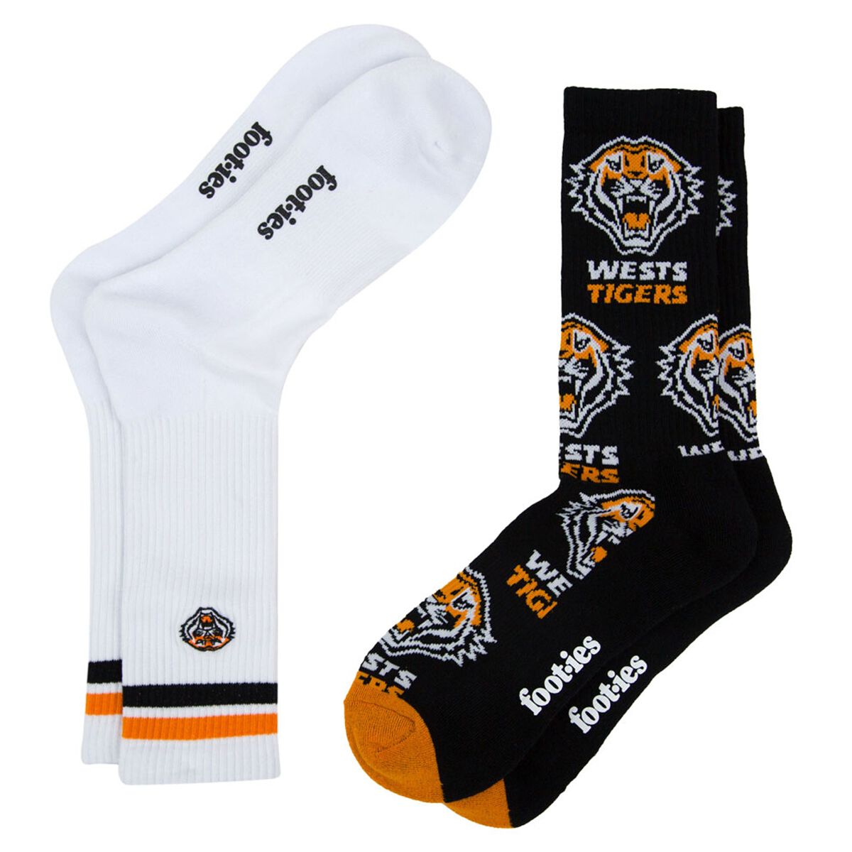 Footies Wests Tigers Sneaker Socks 2 Pack