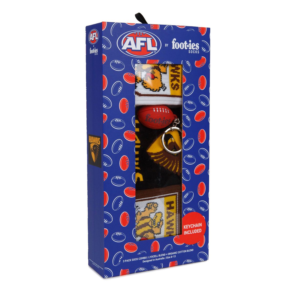 Footies Hawthorn Hawks 3 Pack Socks Gift Box