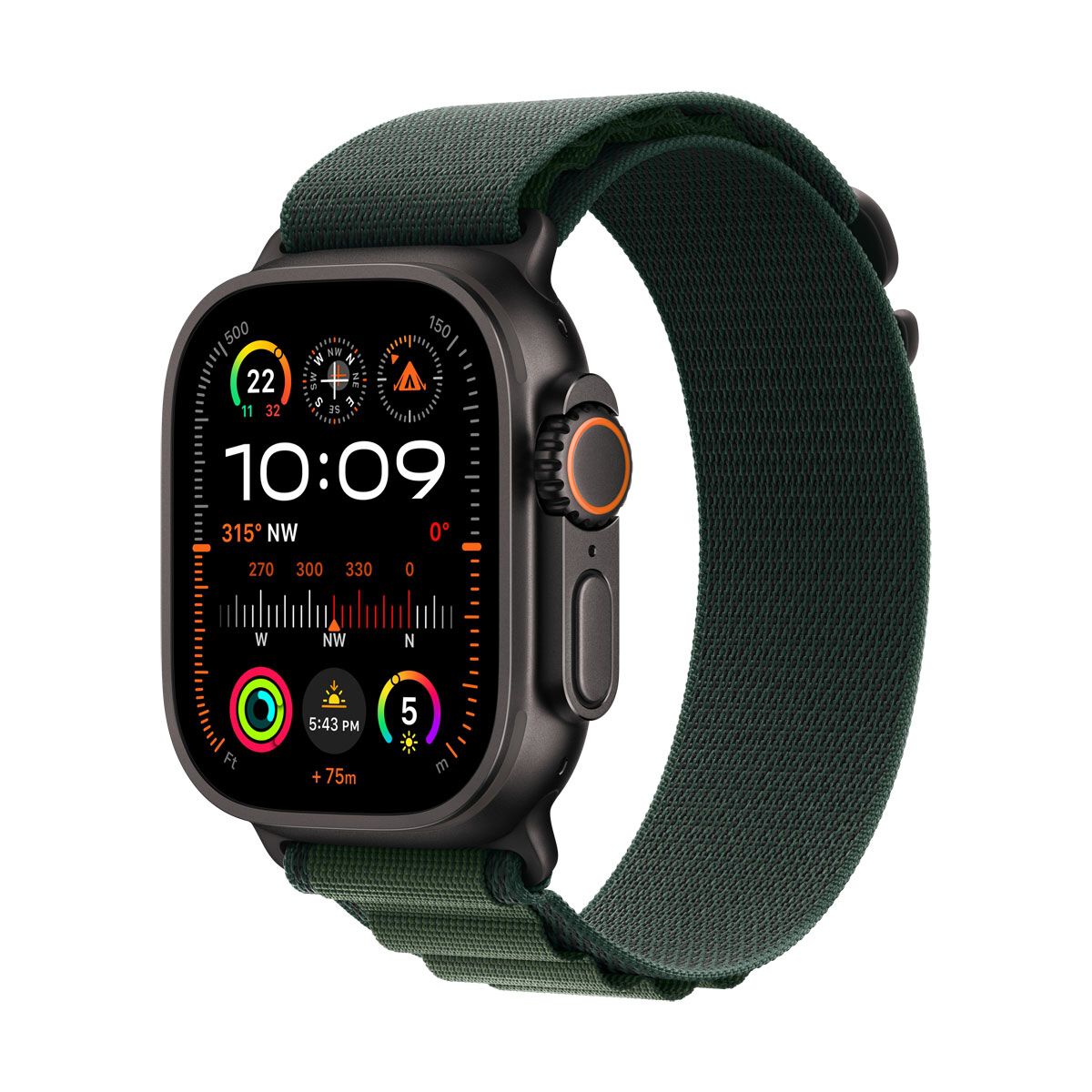 Apple Watch Ultra 2 GPS + Cellular 49mm Black Titanium Case with Dark Green Alpine Loop - M
