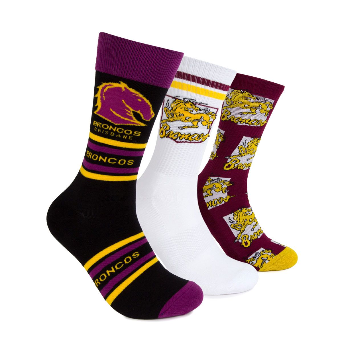 Brisbane Broncos 3 Pack Sock Gift Pack