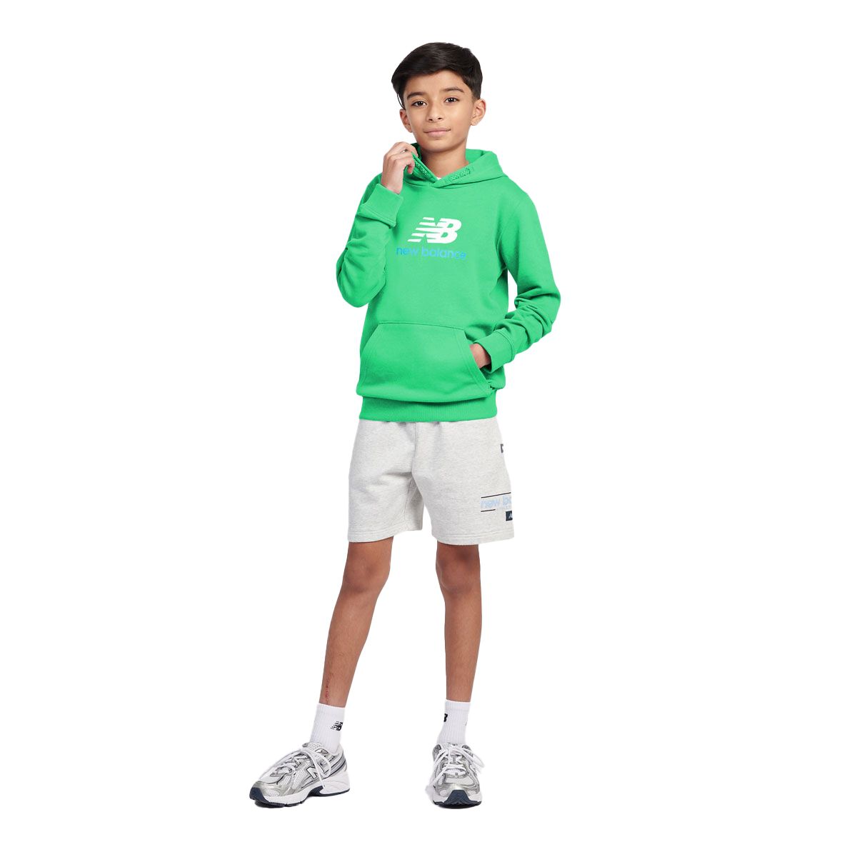 New Balance Junior French Terry Stacked Logo Pullover Hoodie