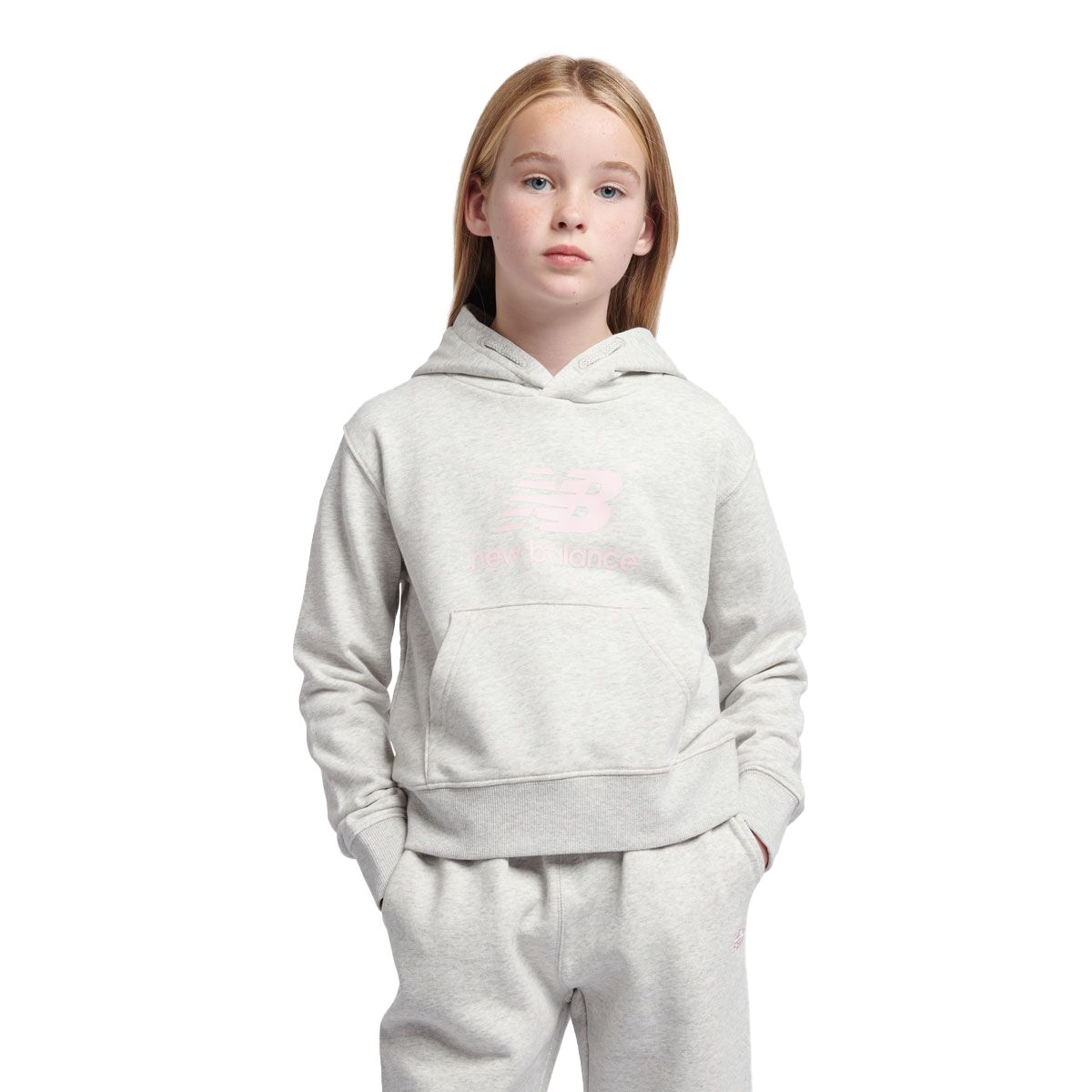 New Balance Junior French Terry Stacked Logo Pullover Hoodie
