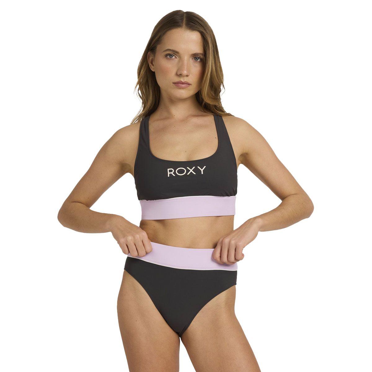 Roxy Womens Active Colour Block Crop Swim Top