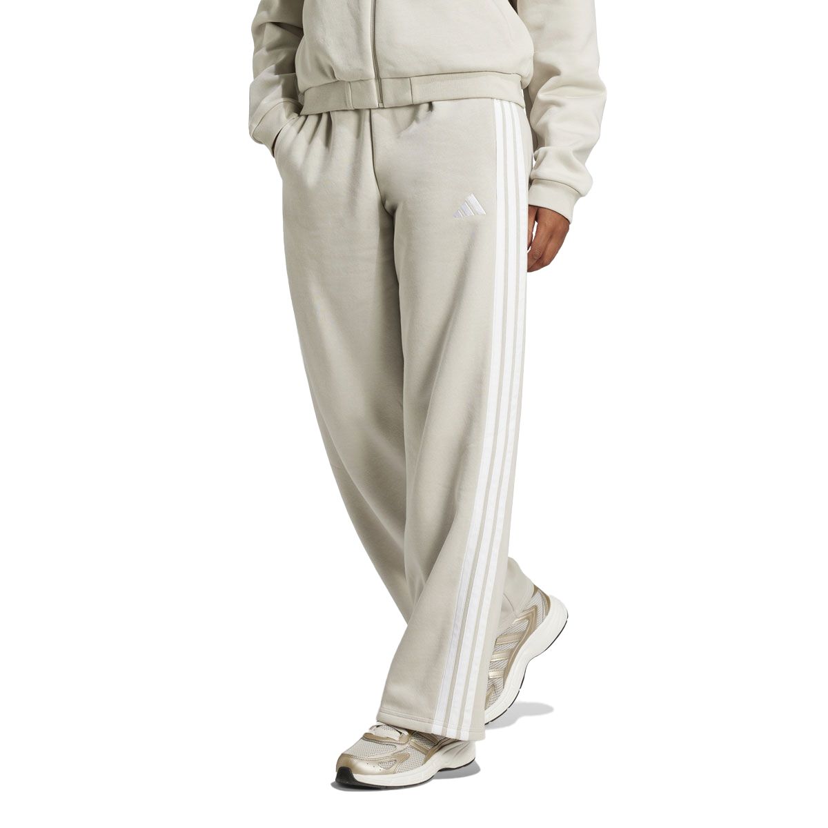 adidas Womens Essentials Fleece 3-Stripes Open Hem Track Pants
