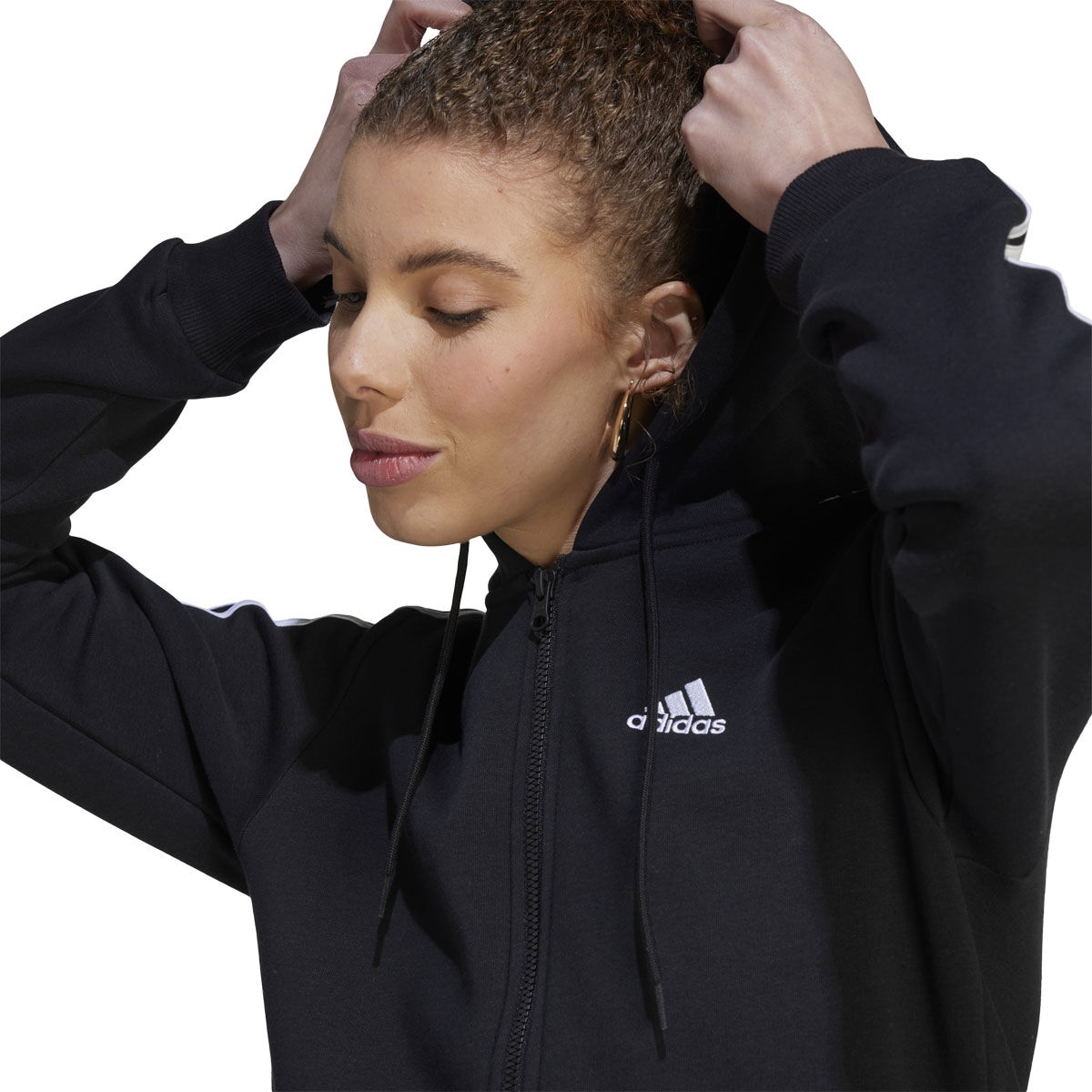 adidas Womens Essentials Fleece 3-Stripes Full Zip Hoodie