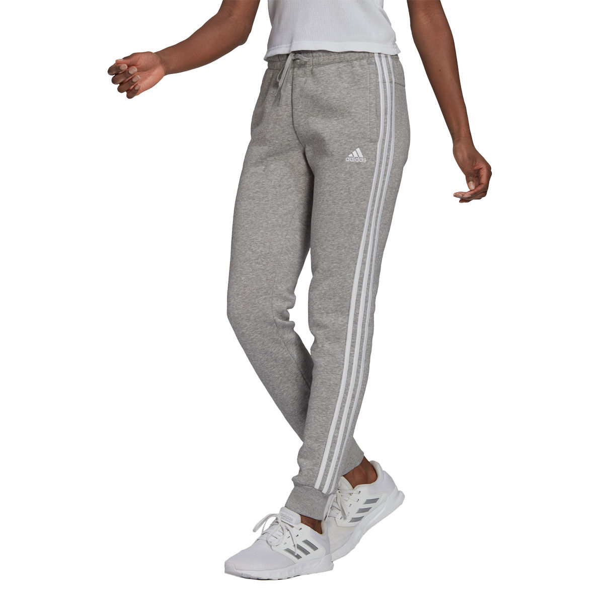 adidas Womens Essentials Fleece 3-Stripes Slim Fit Track Pants