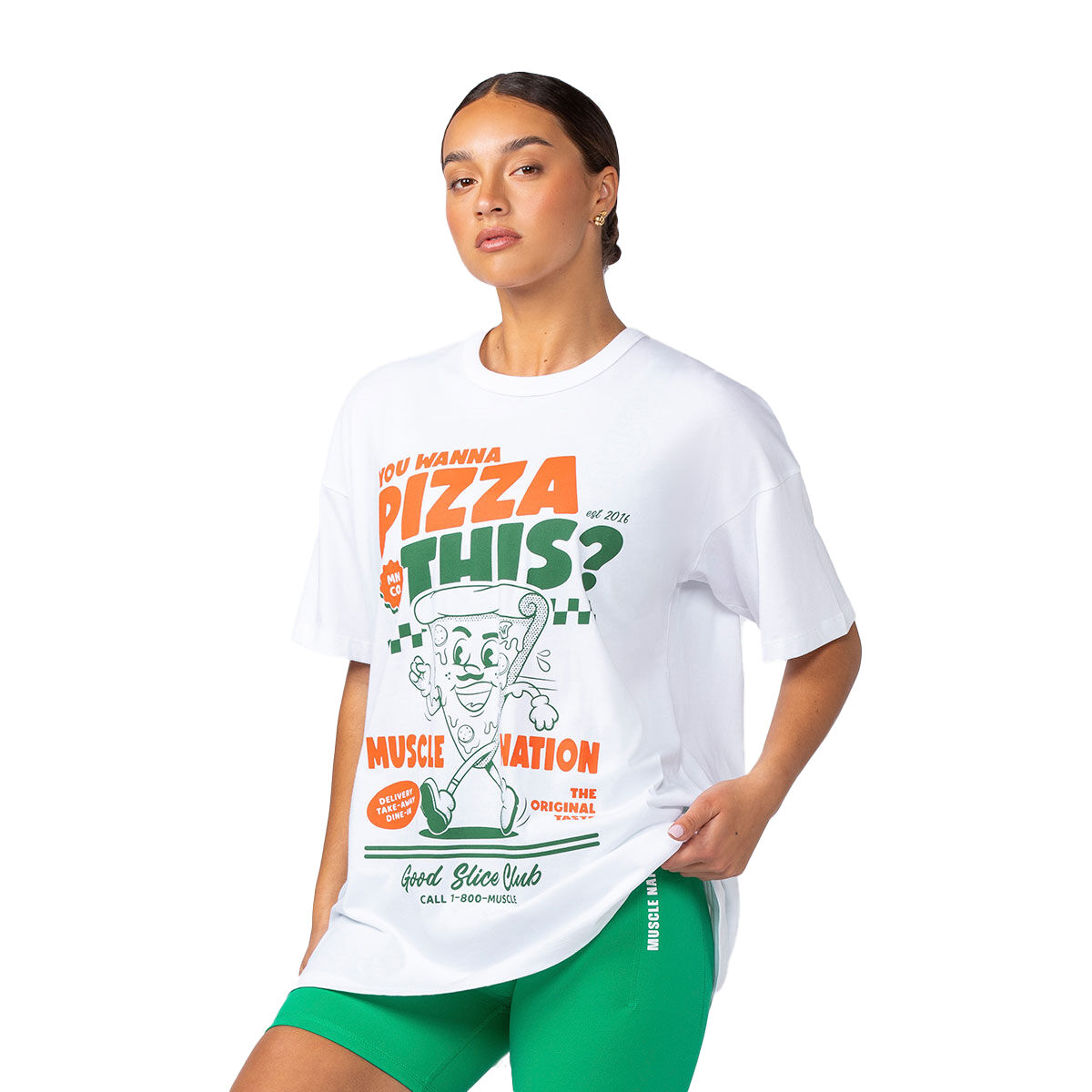 Muscle Nation Womens Pizza This Oversized Tee