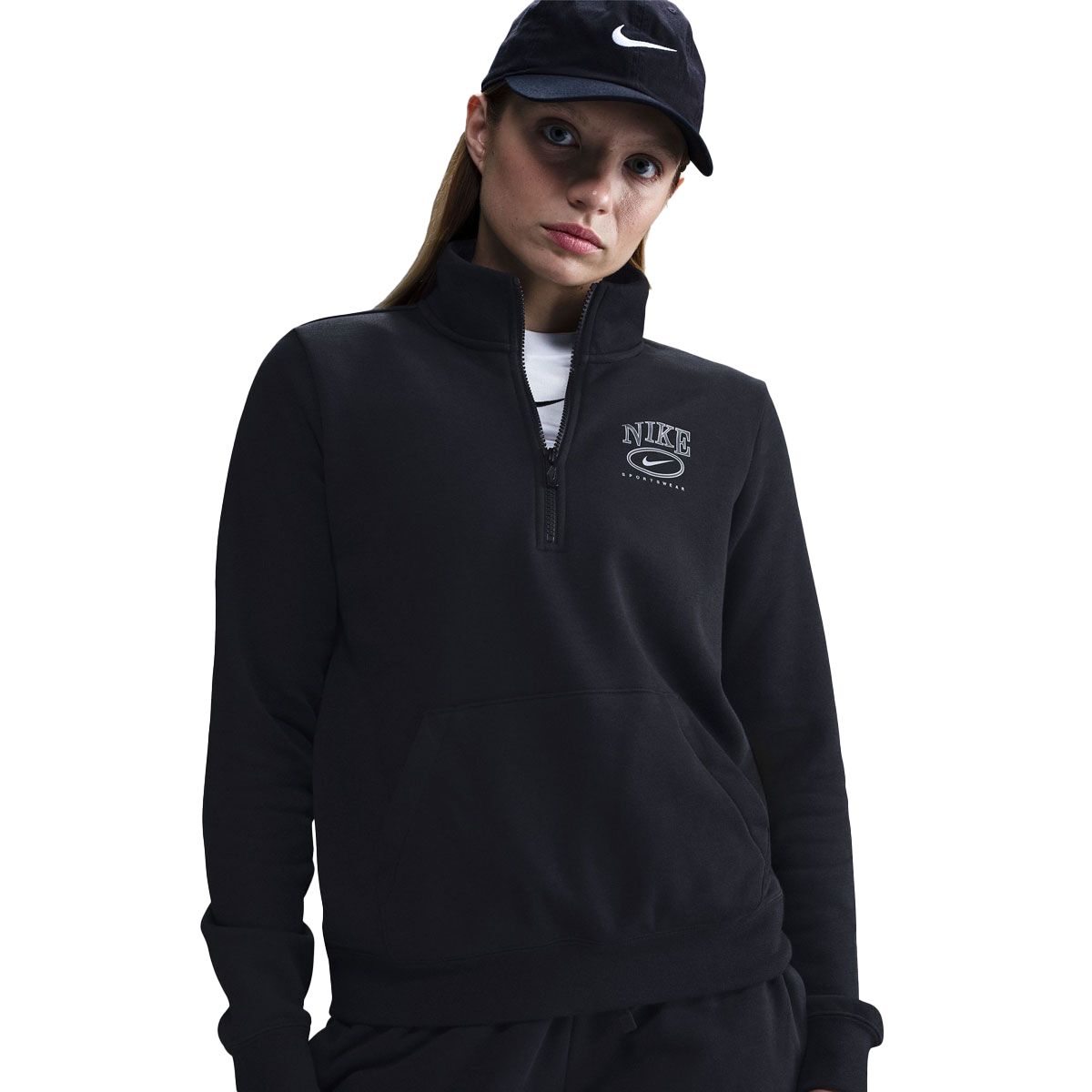 Nike Womens Sportswear Club Fleece Mock Neck Half Zip Graphic Sweatshirt