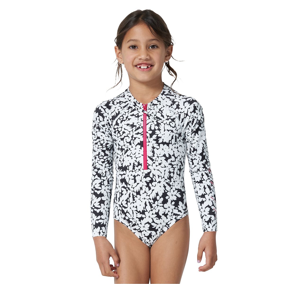Tahwalhi Little Girls Daisy Burst Long Sleeve One Piece Swimsuit Black/White 4