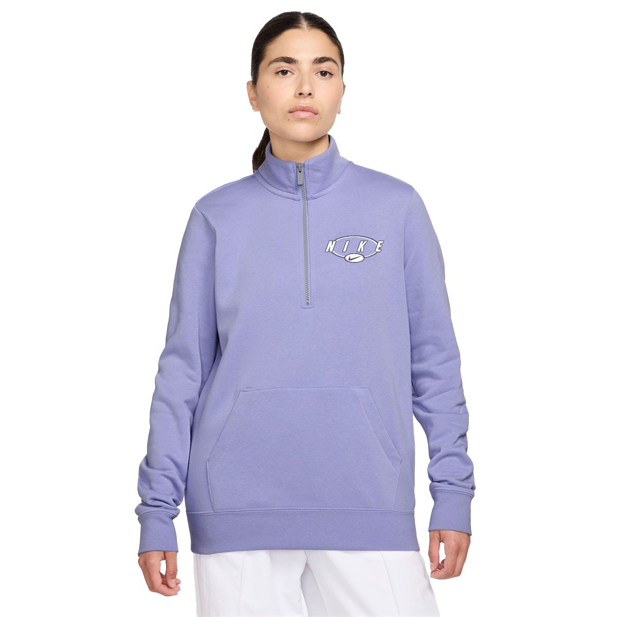 Nike Womens Sportswear Club Fleece Mock Neck Half Zip Graphic Sweatshirt