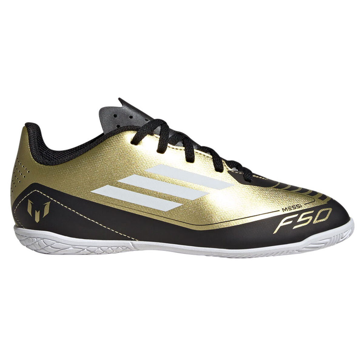 adidas F50 Club Messi Kids Indoor Soccer Shoes Gold/White US 6