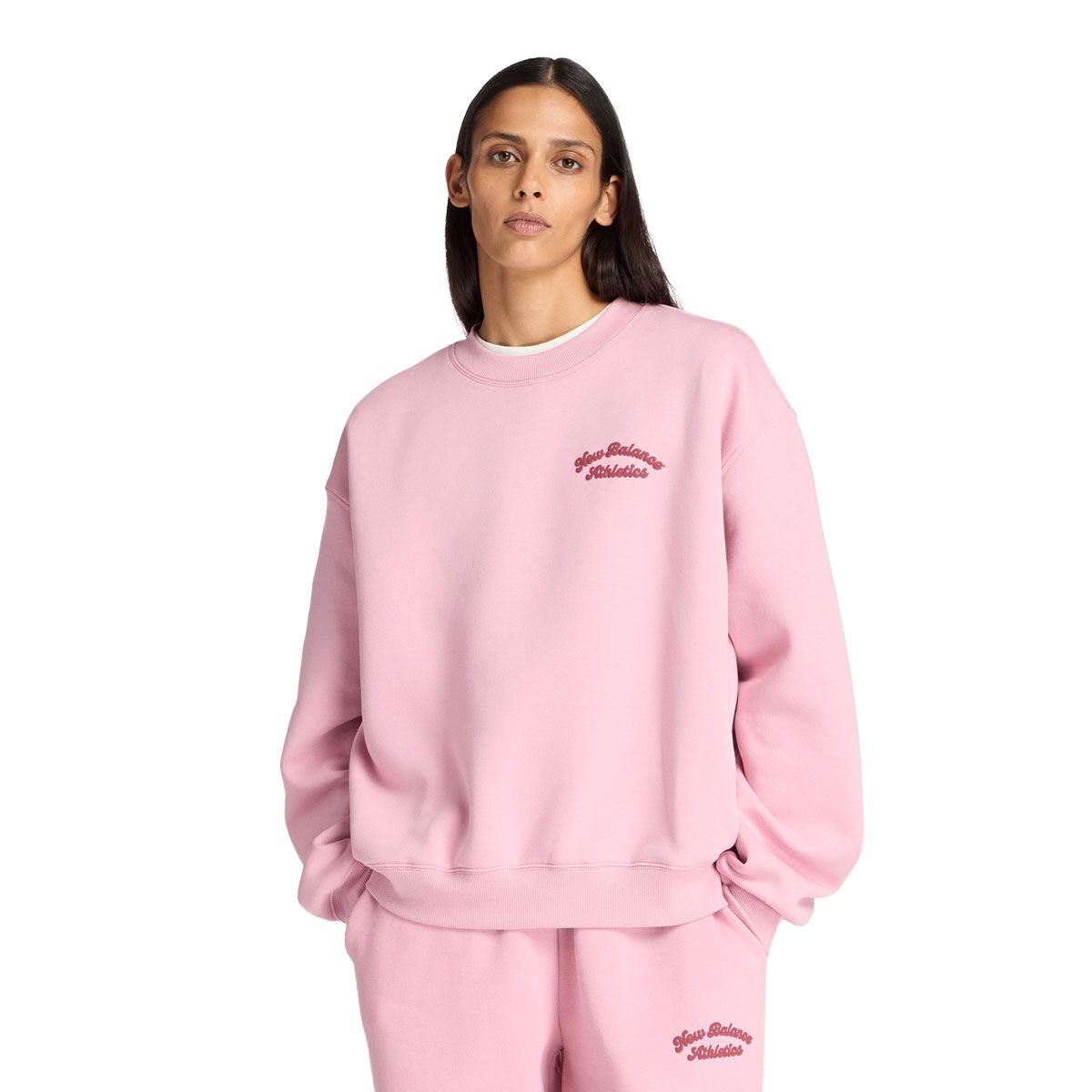 New Balance Womens Linear Heritage Fleece Crew Sweatshirt