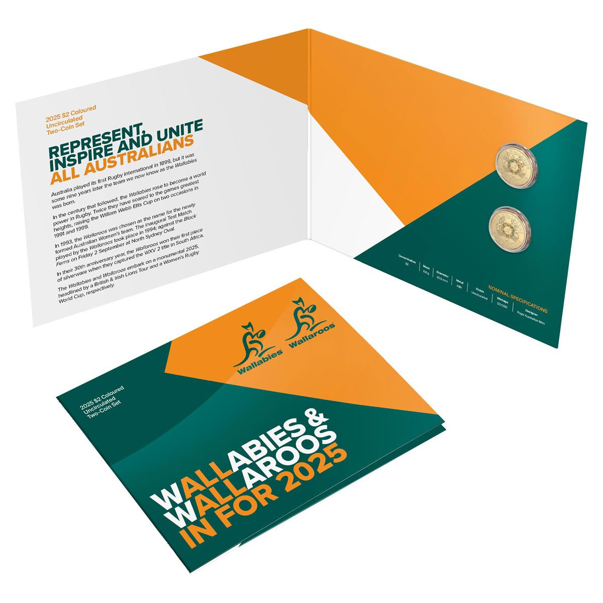 Wallabies & Wallaroos 2025 $2 Uncirculated Two Coin Set