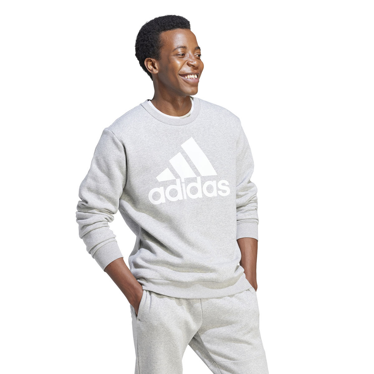 adidas Mens Essentials Big Logo Crew Fleece Sweatshirt