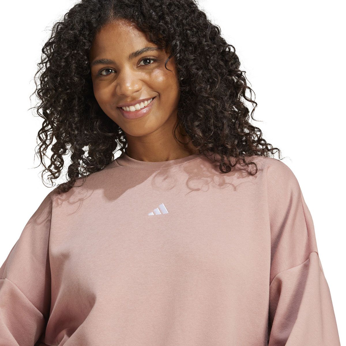 adidas Womens Feel Cozy Fleece Small Logo Crew Sweatshirt