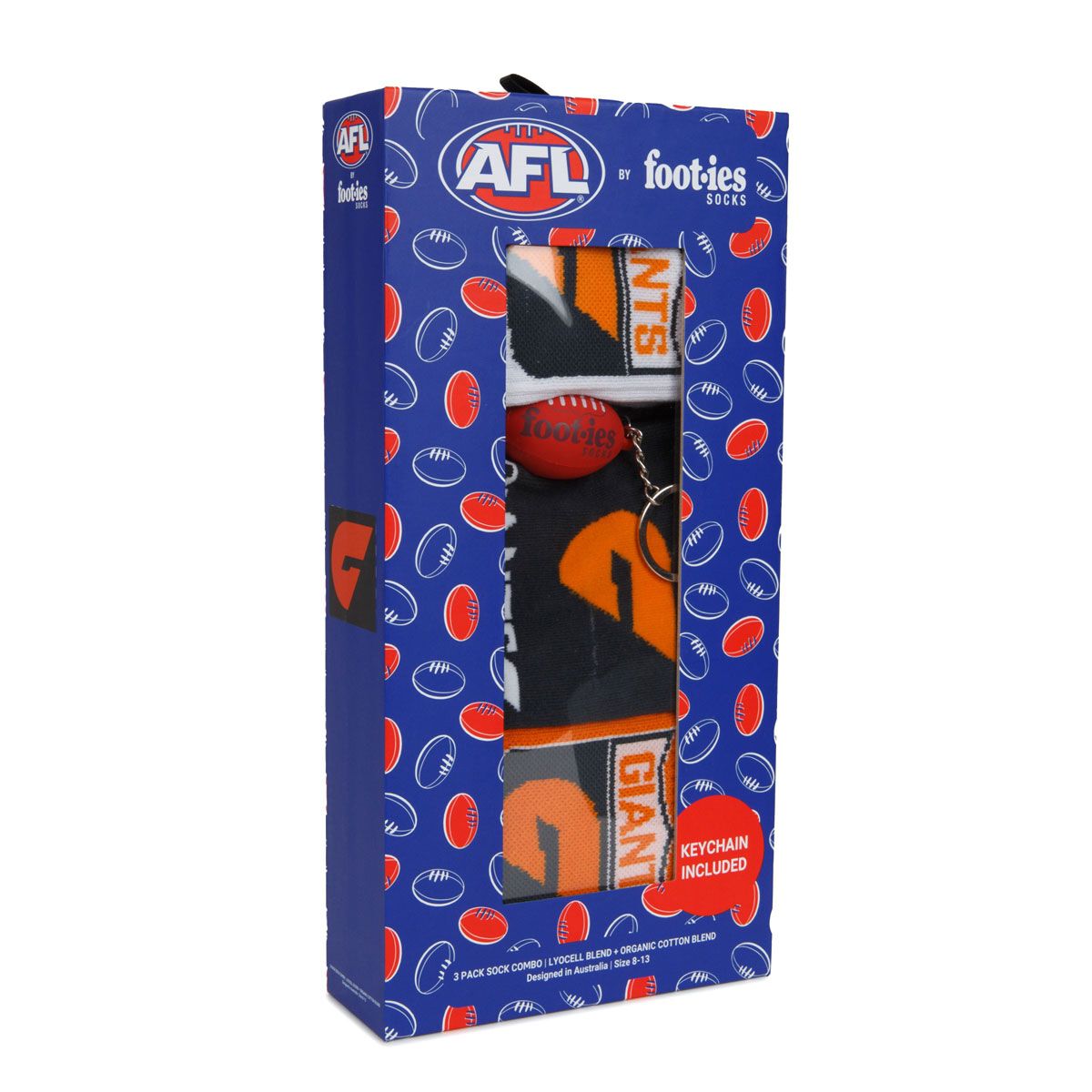 Footies GWS Giants 3 Pack Socks Gift Box