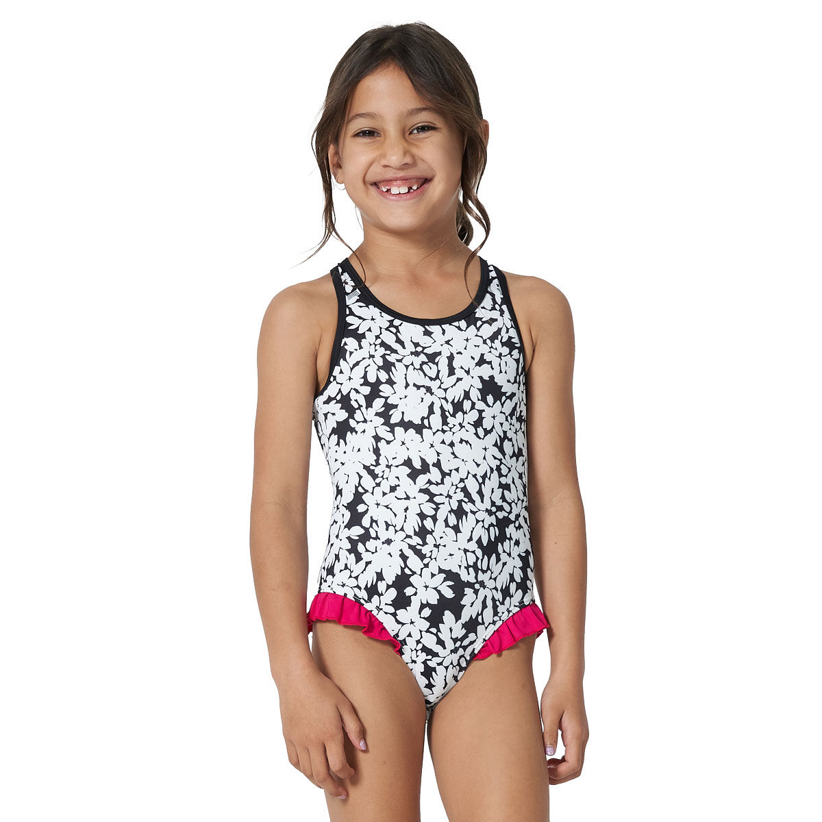 Tahwalhi Little Girls Daisy Burst One Piece Swimsuit Black/White 4