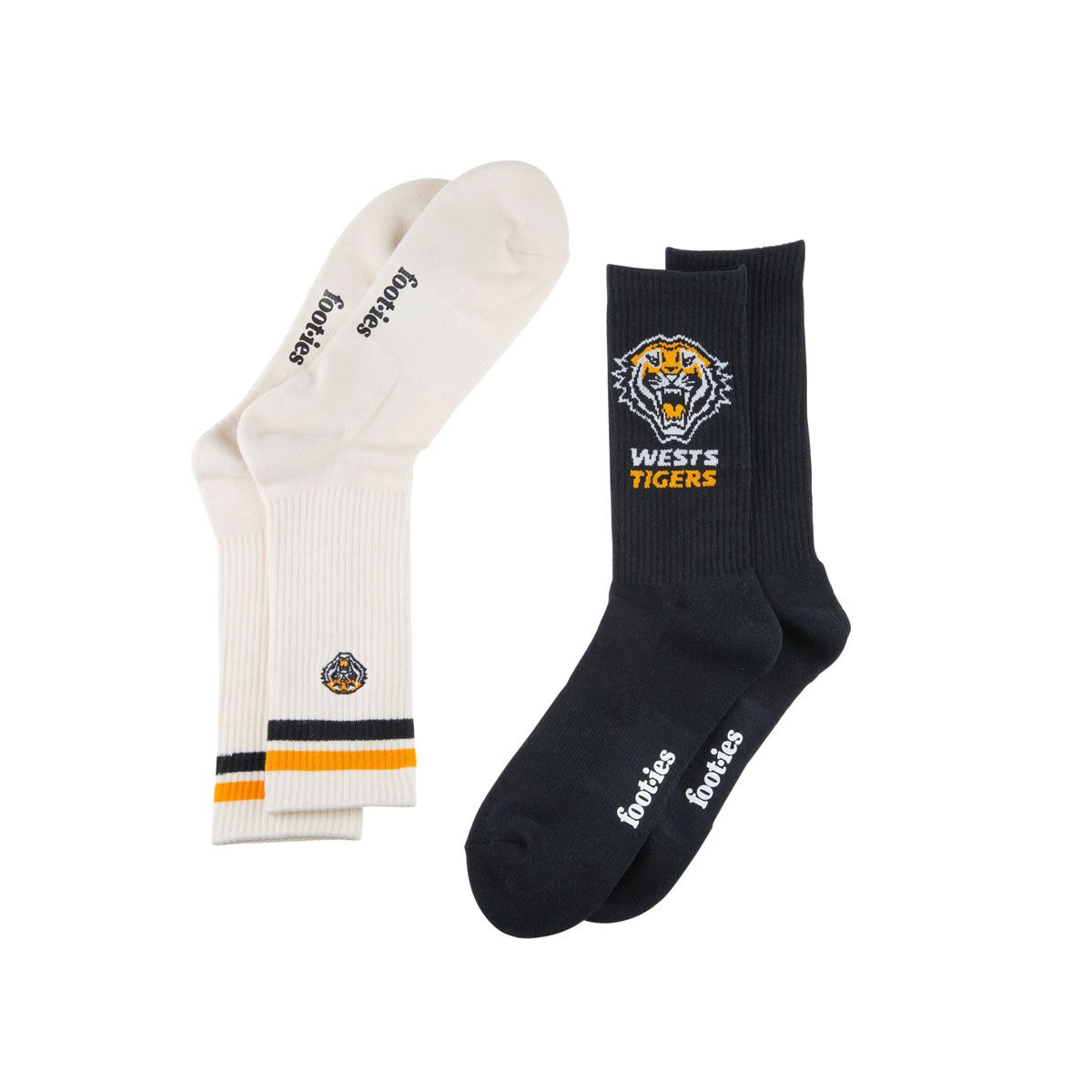 Wests Tigers Sneaker Socks 2 Pack Black/Cream M/L