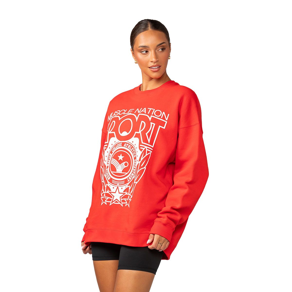 Muscle Nation Womens Athletics Oversized Pullover Sweatshirt