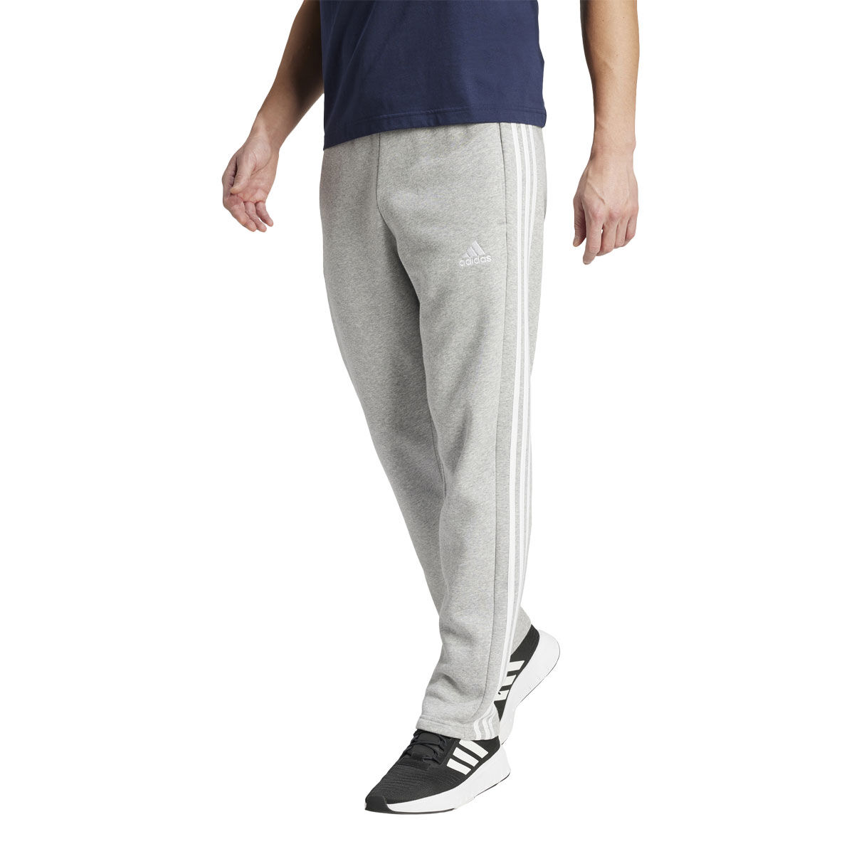 adidas Mens Essentials 3-Stripes Fleece Open Hem Track Pants