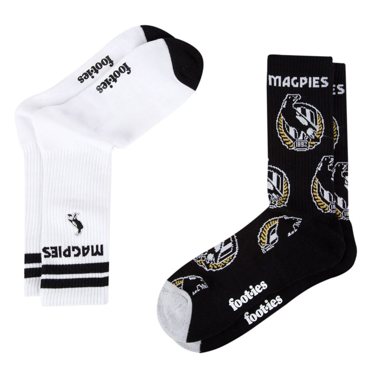 Footies Collingwood Magpies 2025 Sneaker Socks 2 Pack