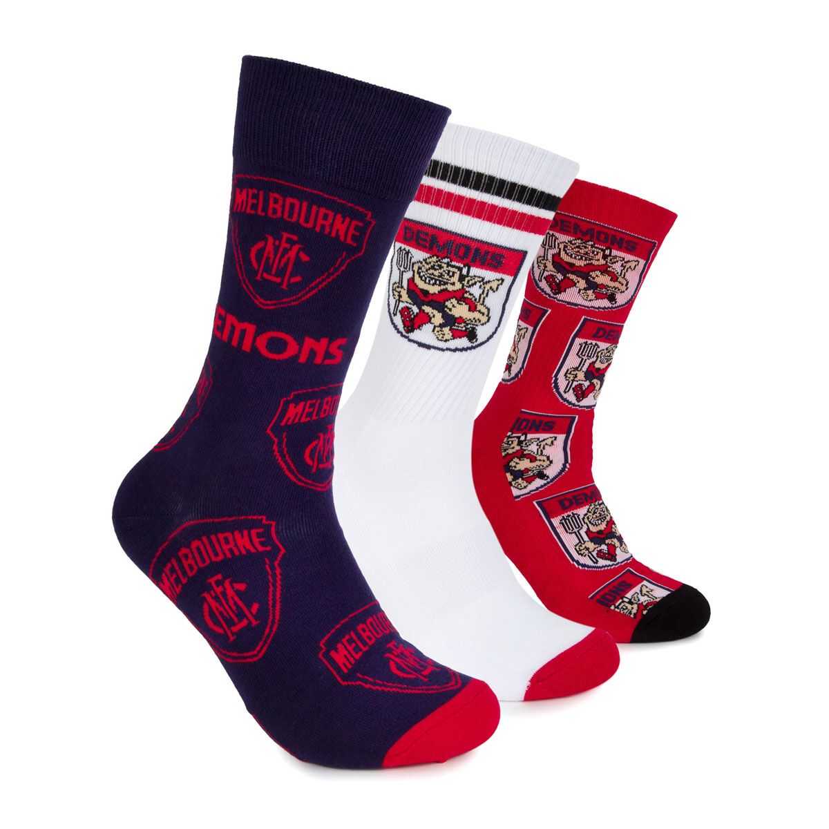 Footies Melbourne Demons 3 Pack Socks Gift Box