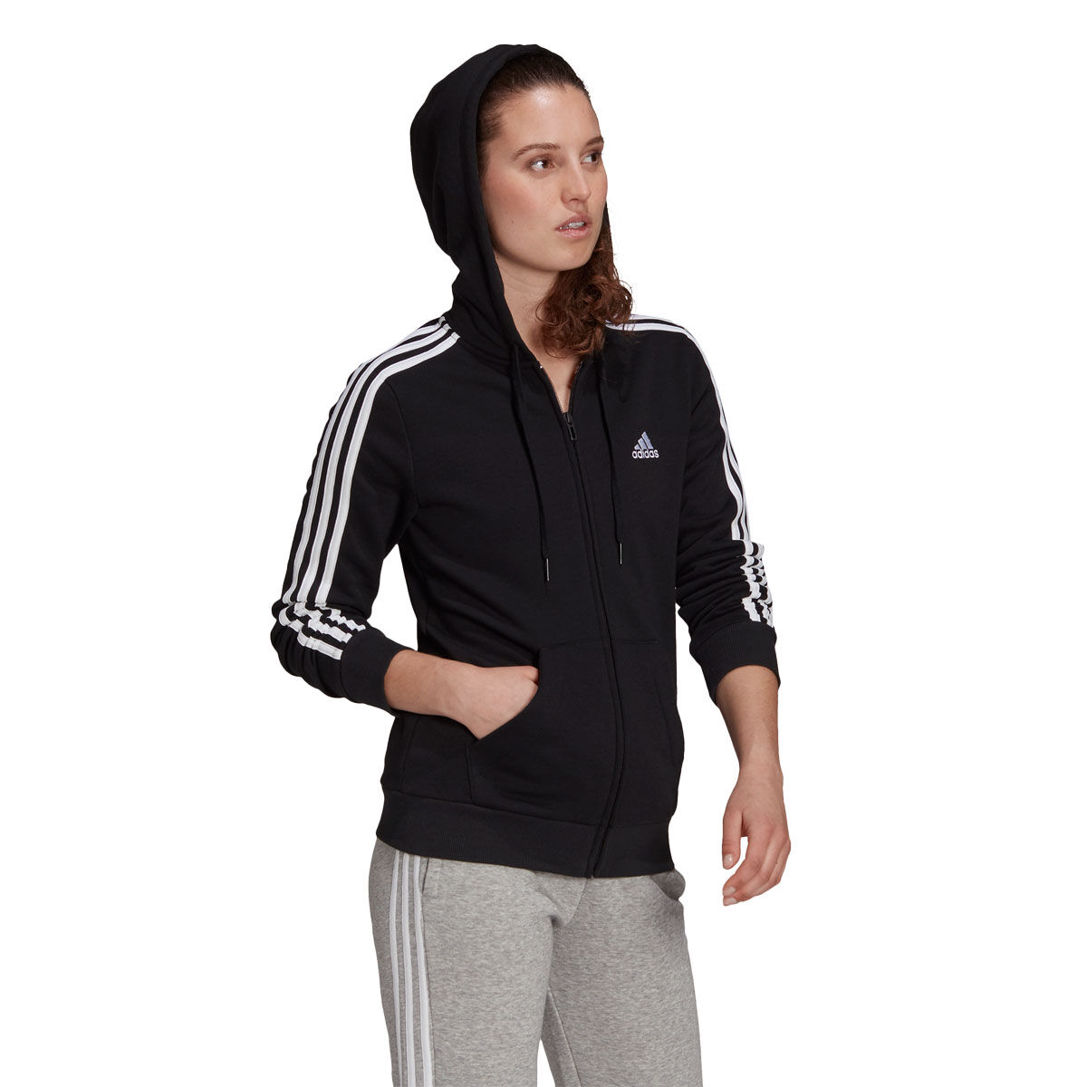 adidas Womens Essentials Fleece 3-Stripes Full Zip Hoodie