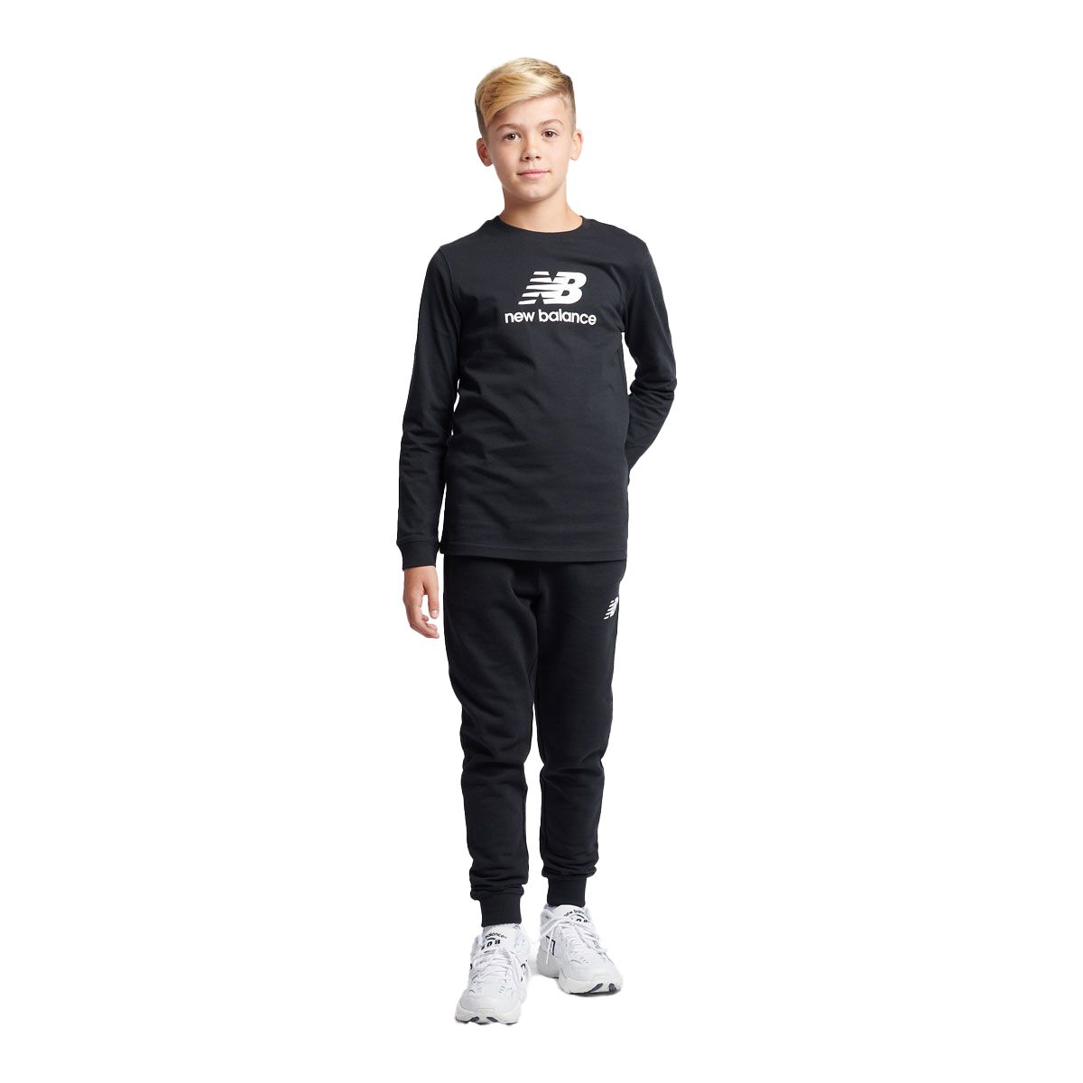 New Balance Junior Jersey Stacked Logo Long Sleeve Tee