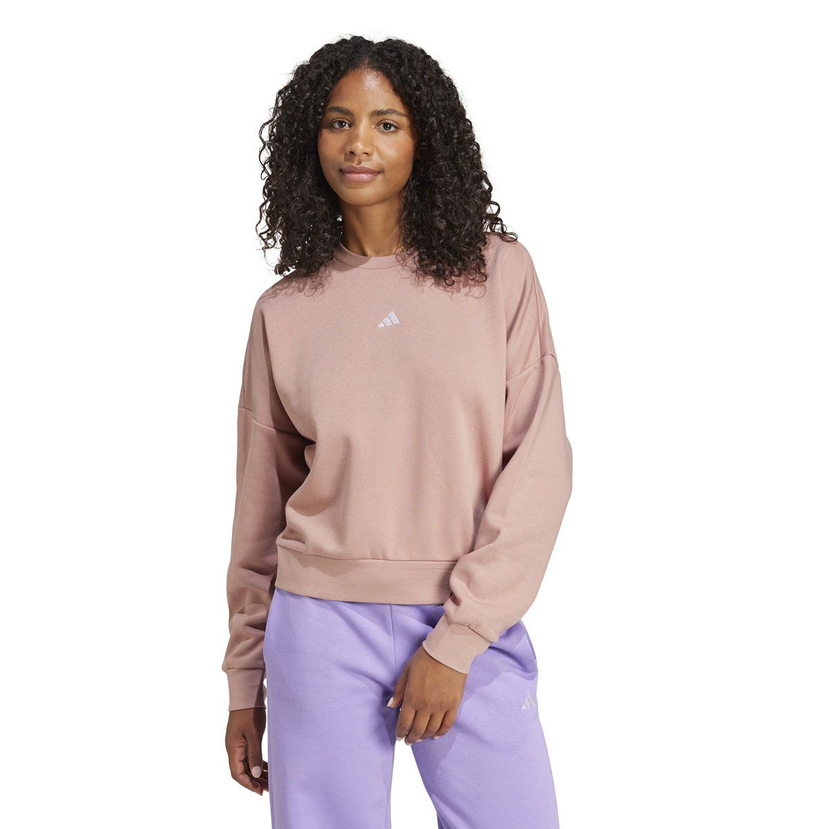 adidas Womens Feel Cozy Fleece Small Logo Crew Sweatshirt