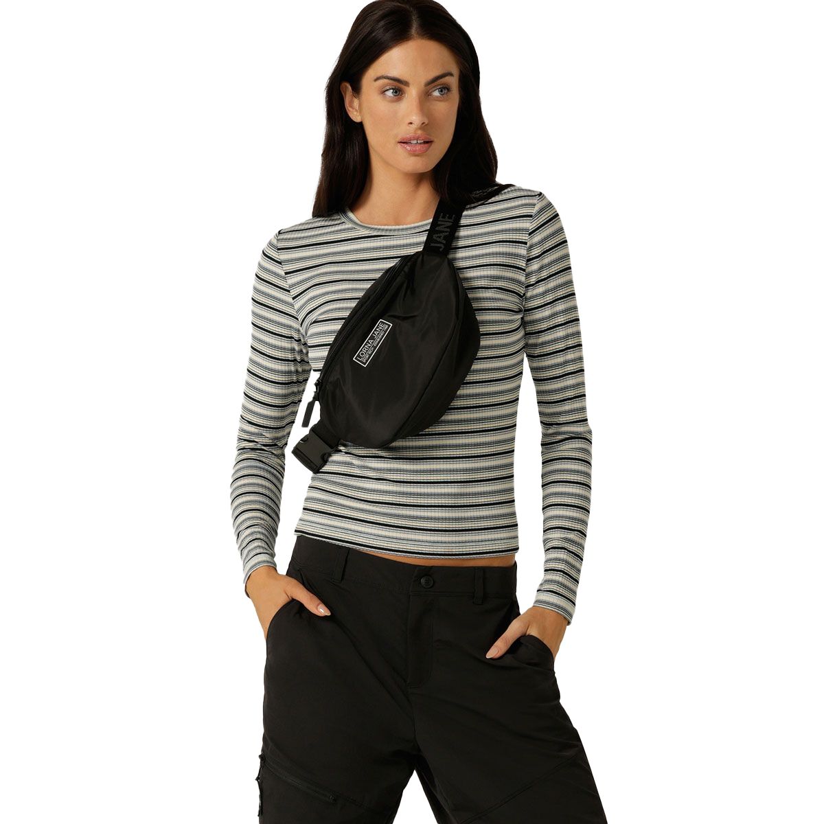 Lorna Jane Womens Movement Stripe Rib Long Sleeve Tee