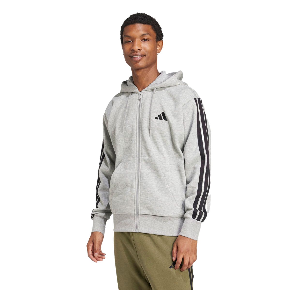 adidas Mens Essential Fleece 3-Stripes Full Zip Hoodie