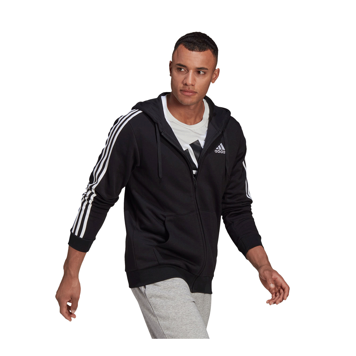 adidas Mens Essentials 3-Stripes Full Zip Fleece Hoodie