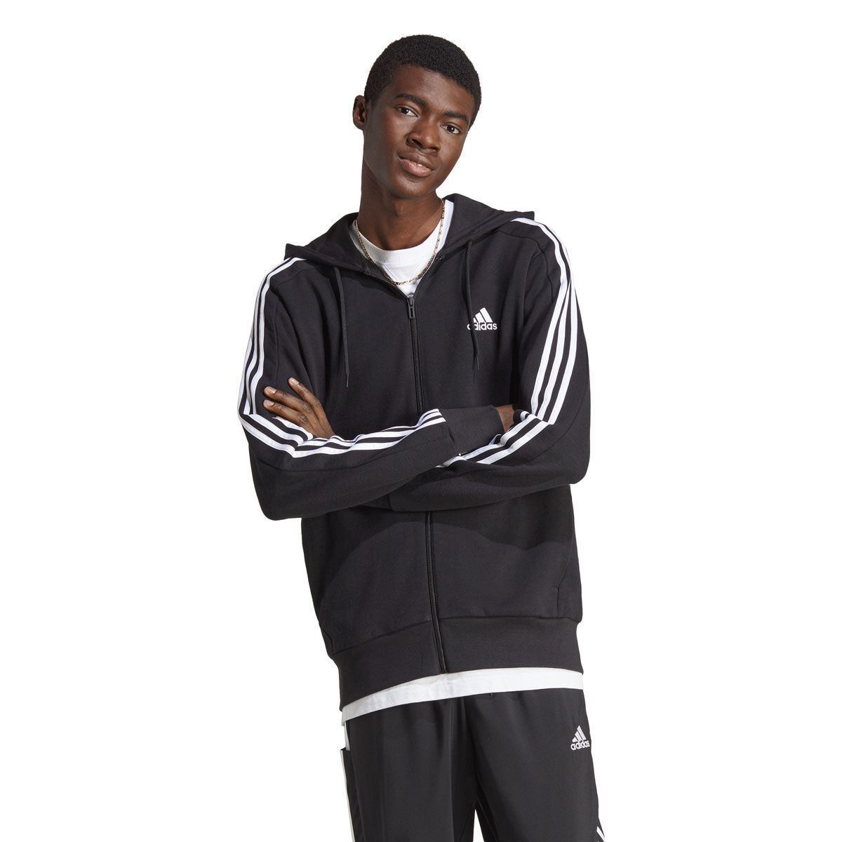 adidas Mens Essentials French Terry 3-Stripes Full-Zip Hoodie