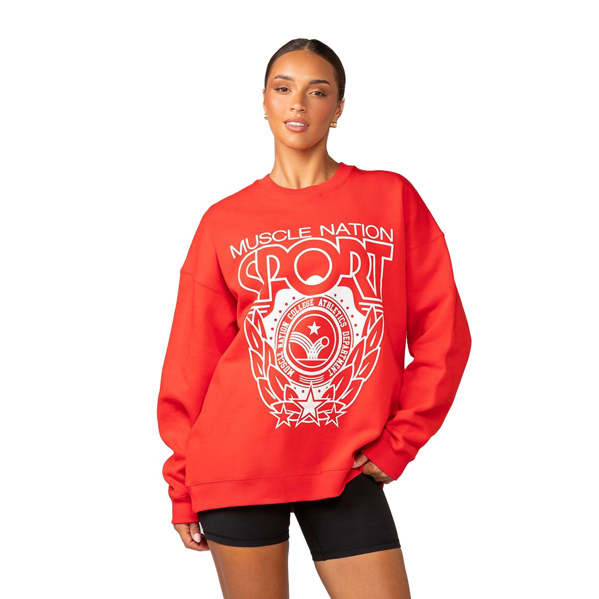 Muscle Nation Womens Athletics Oversized Pullover Sweatshirt