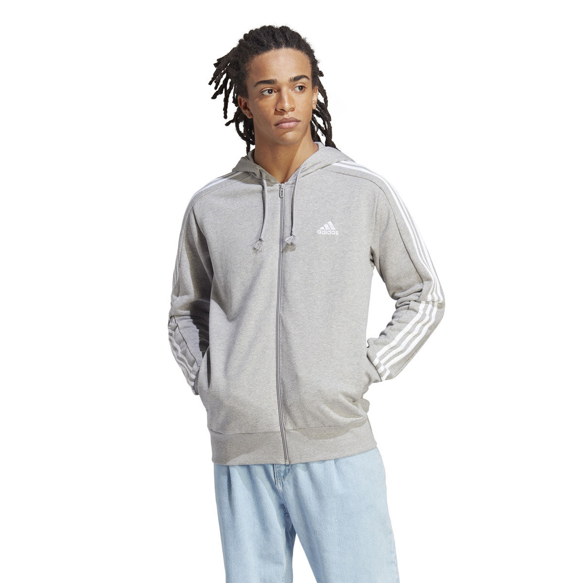 adidas Mens Essentials French Terry 3-Stripes Full-Zip Hoodie