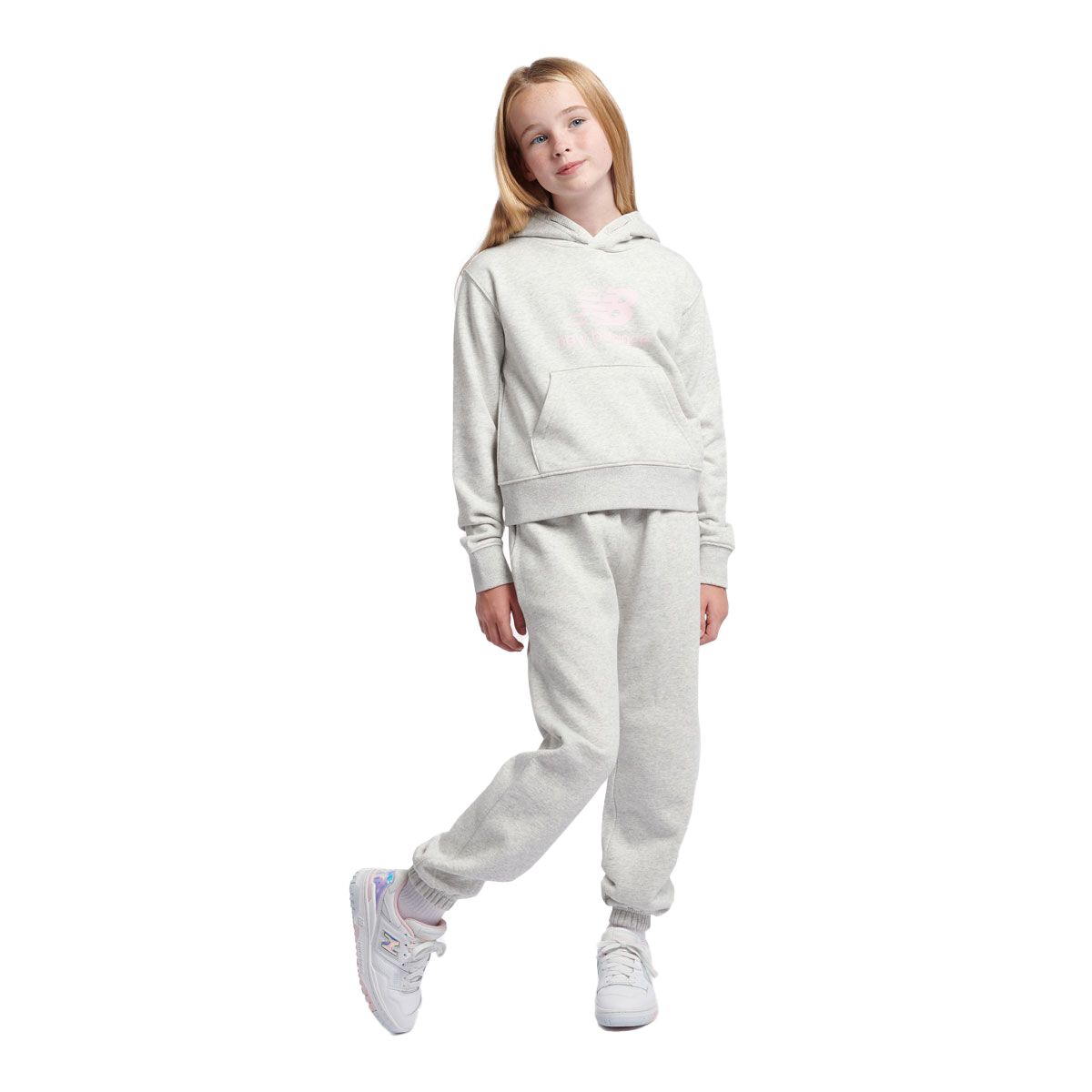 New Balance Junior French Terry Stacked Logo Pullover Hoodie