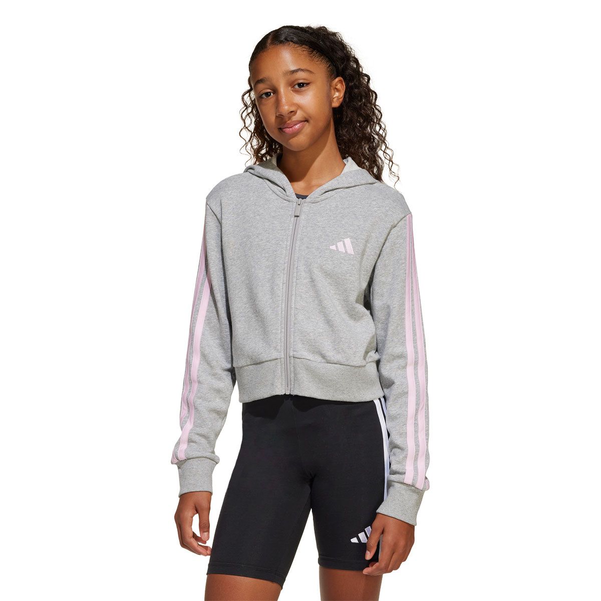 adidas Junior Essentials 3-Stripes Full Zip Crop Hoodie