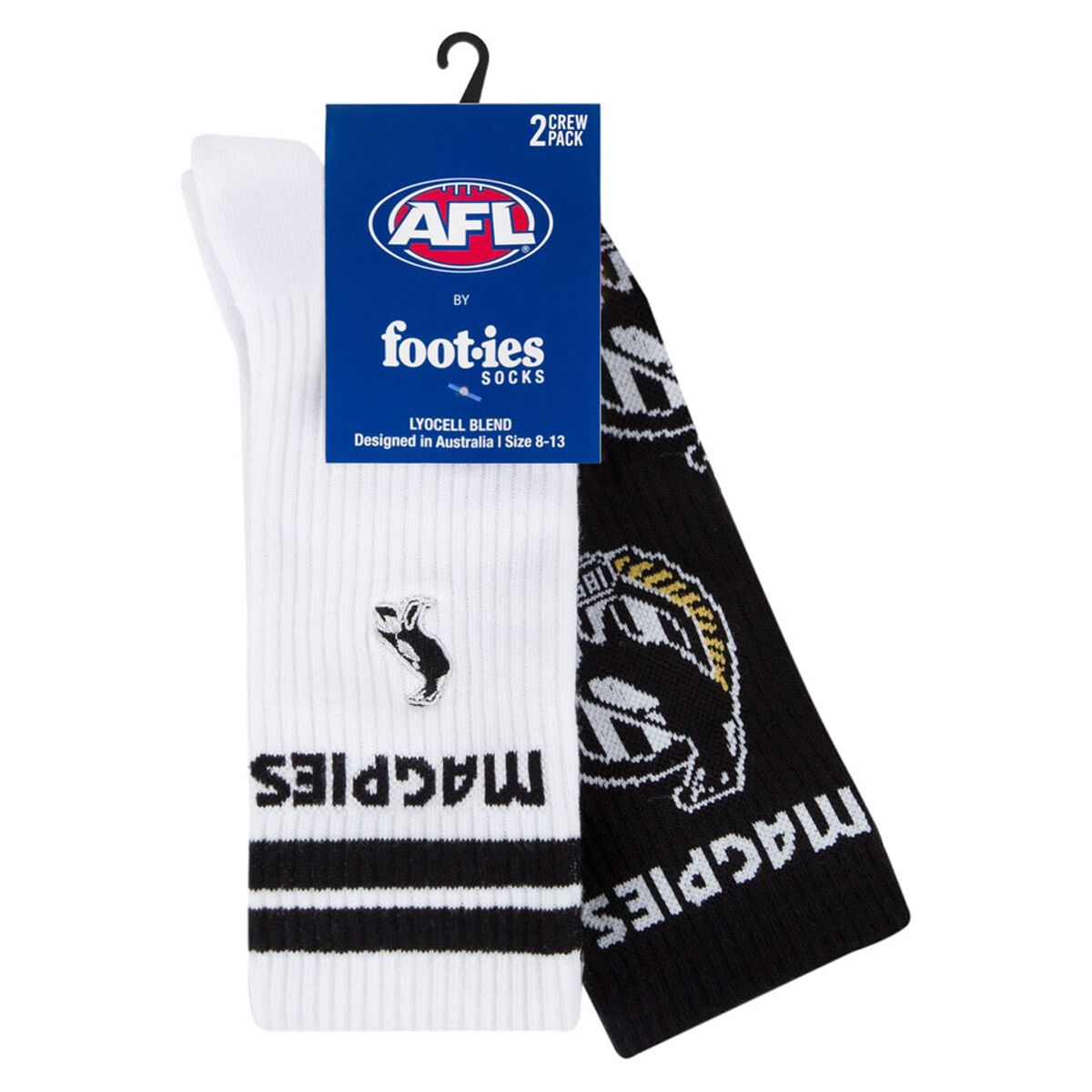 Footies Collingwood Magpies 2025 Sneaker Socks 2 Pack