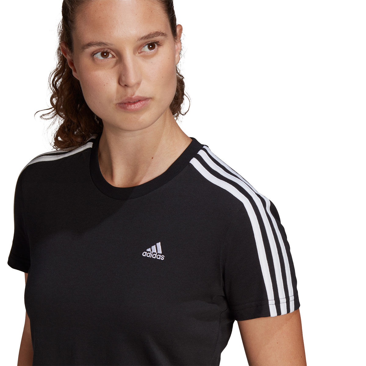 adidas Womens Essentials 3-Stripes Loose Fit Cropped Tee