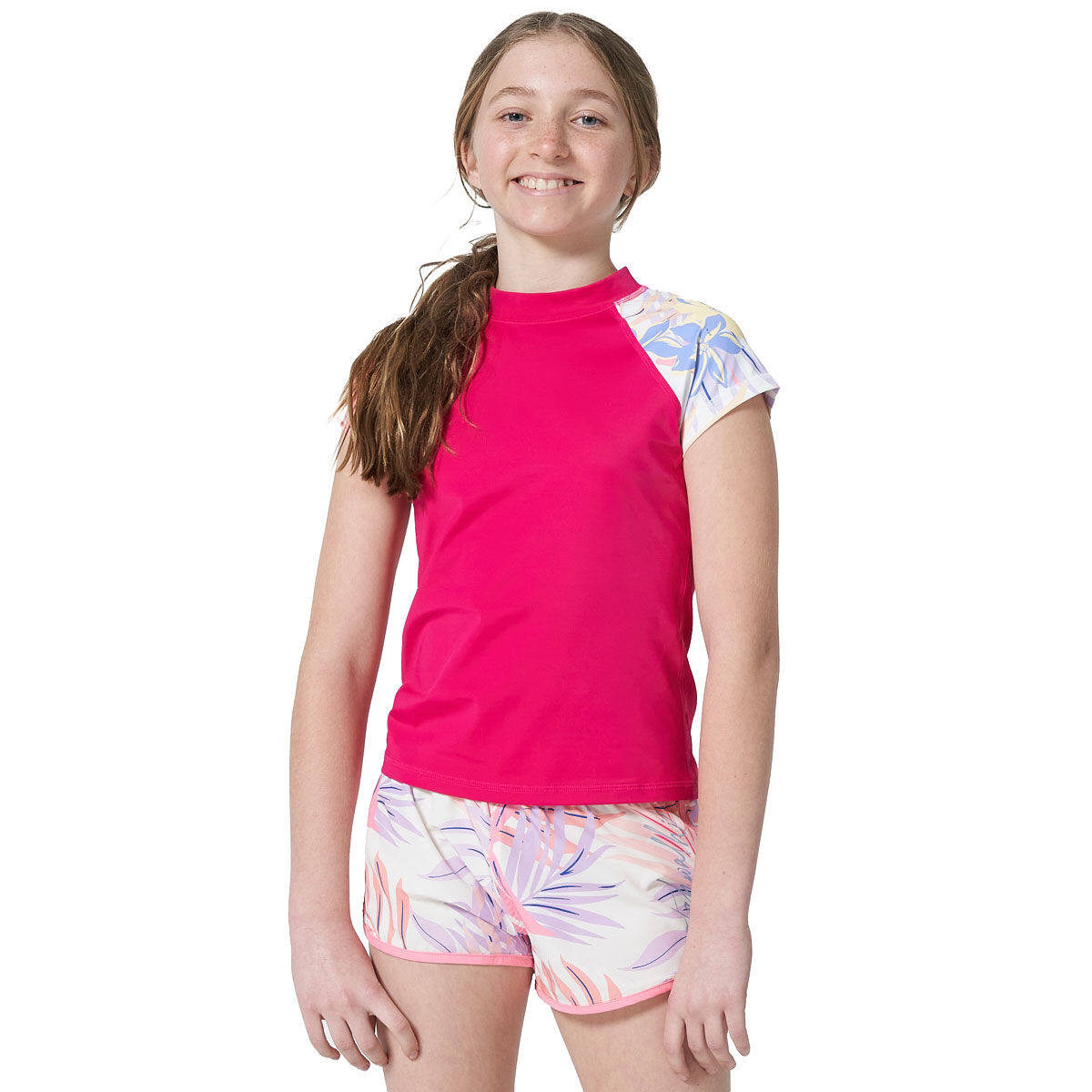 Tahwalhi Girls Psychedelic Palm Short Sleeve Sun Top