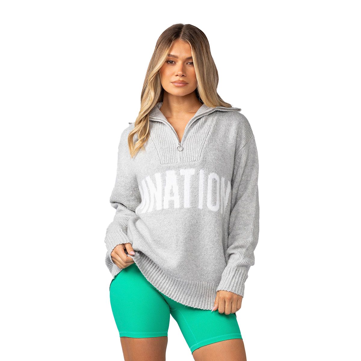 Muscle Nation Womens Heritage Oversized Quarter Zip Knit