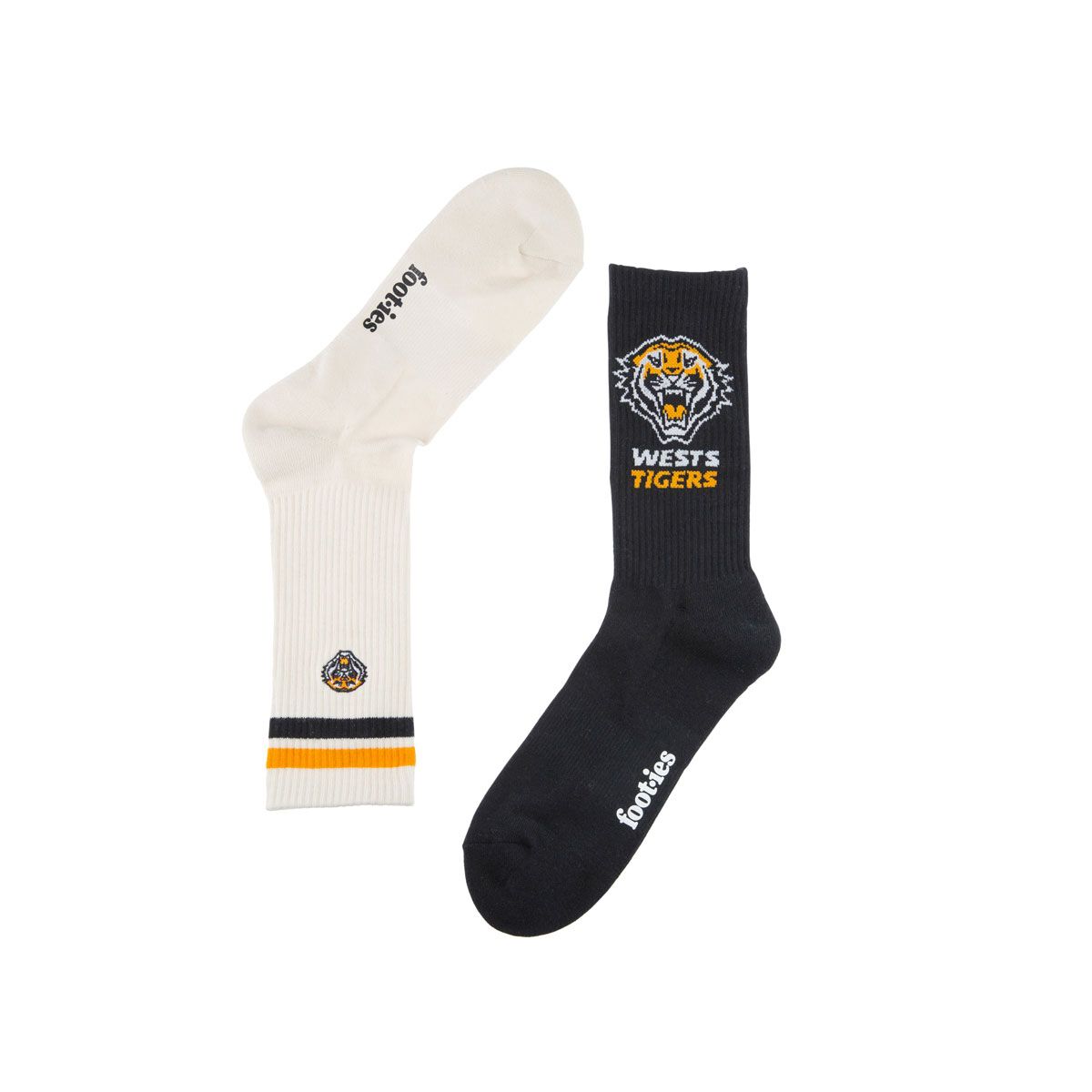 Wests Tigers Sneaker Socks 2 Pack Black/Cream M/L