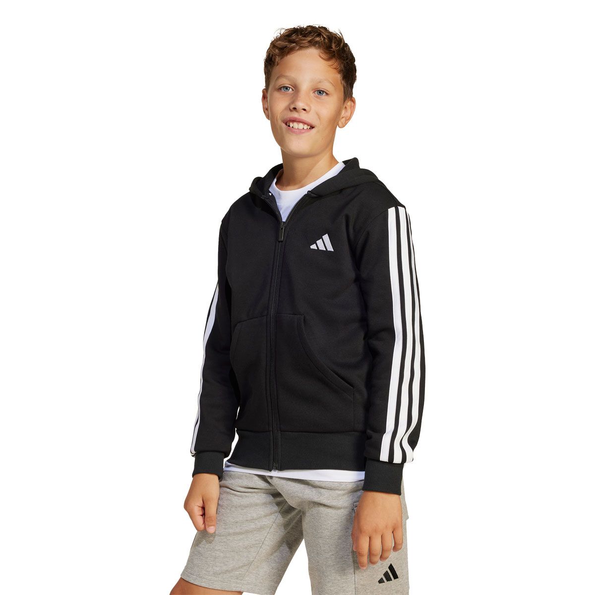 adidas Junior Essentials Fleece 3-Stripes Full Zip Hoodie