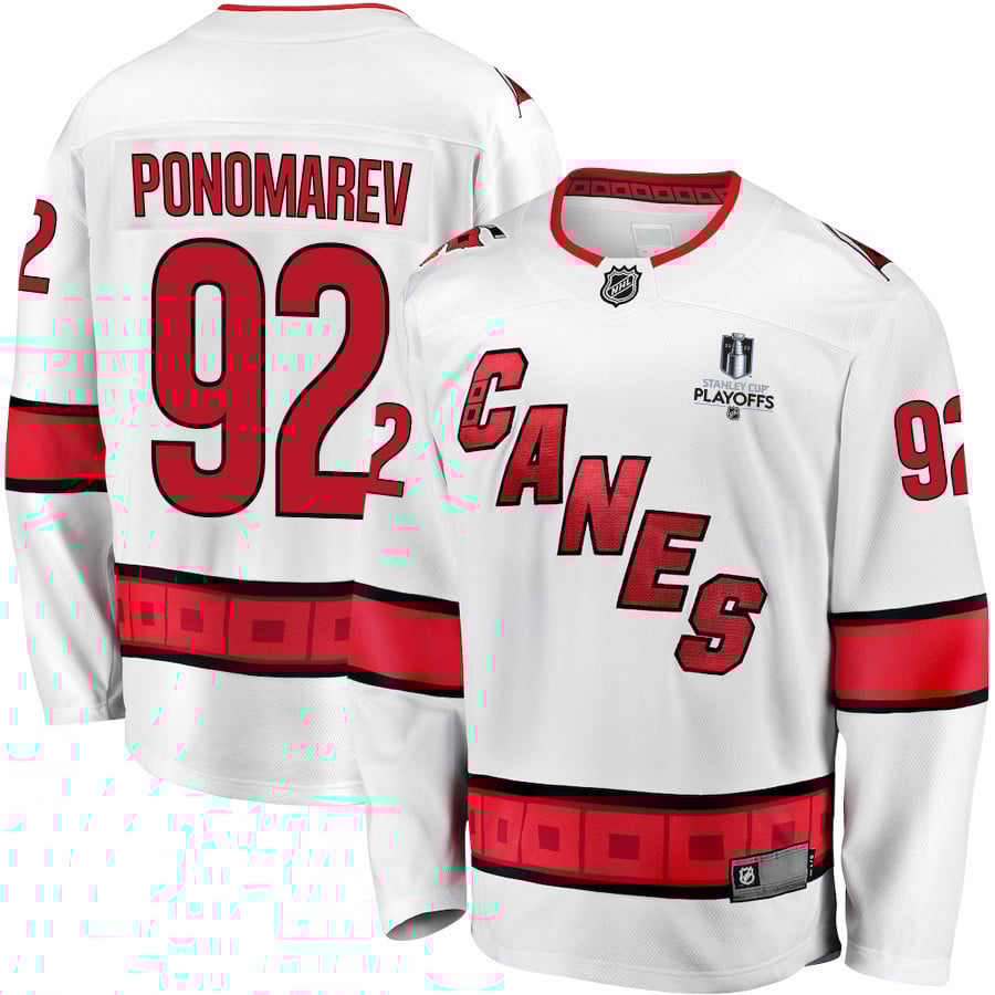 Vasiliy Ponomarev 92 Carolina Hurricanes Stanley Cup 2023 Playoffs Patch Away Breakaway White NHL Jersey Men's