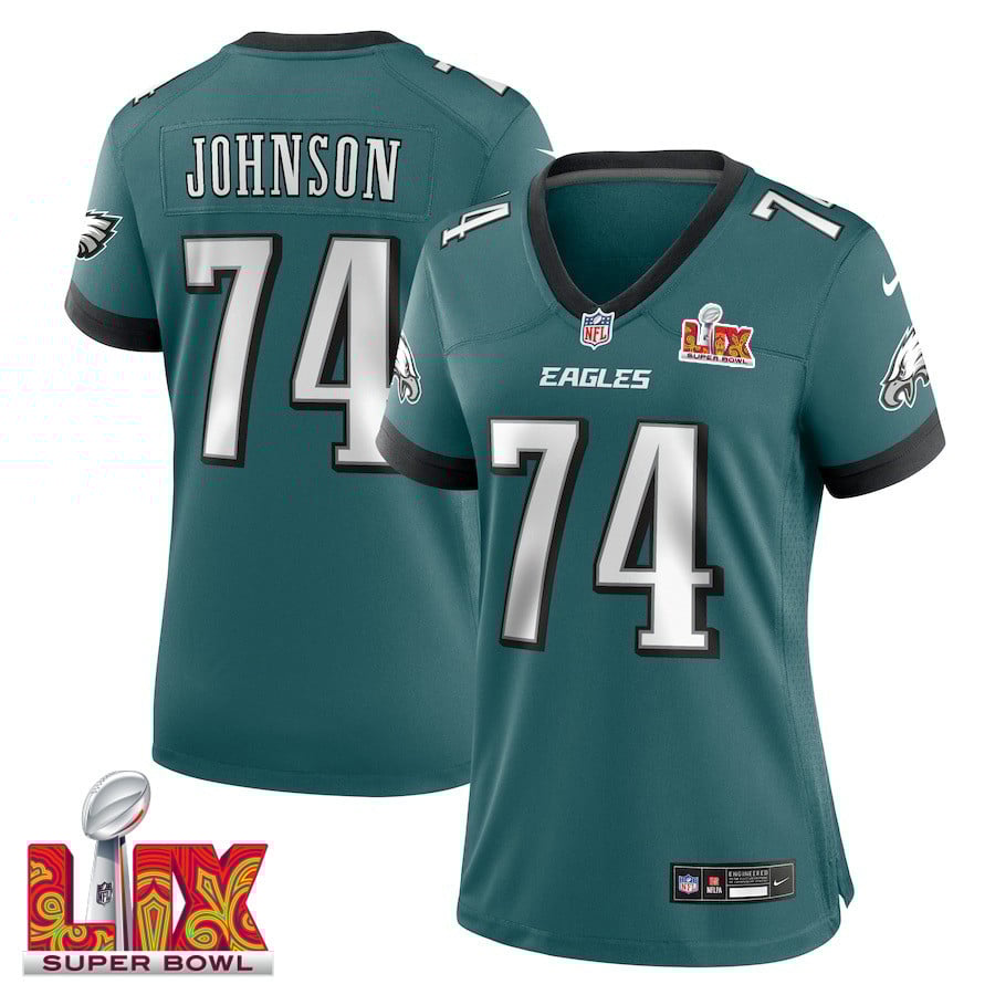 Fred Johnson #74 Philadelphia Eagles Super Bowl LIX Midnight Green NFL Jersey Women's