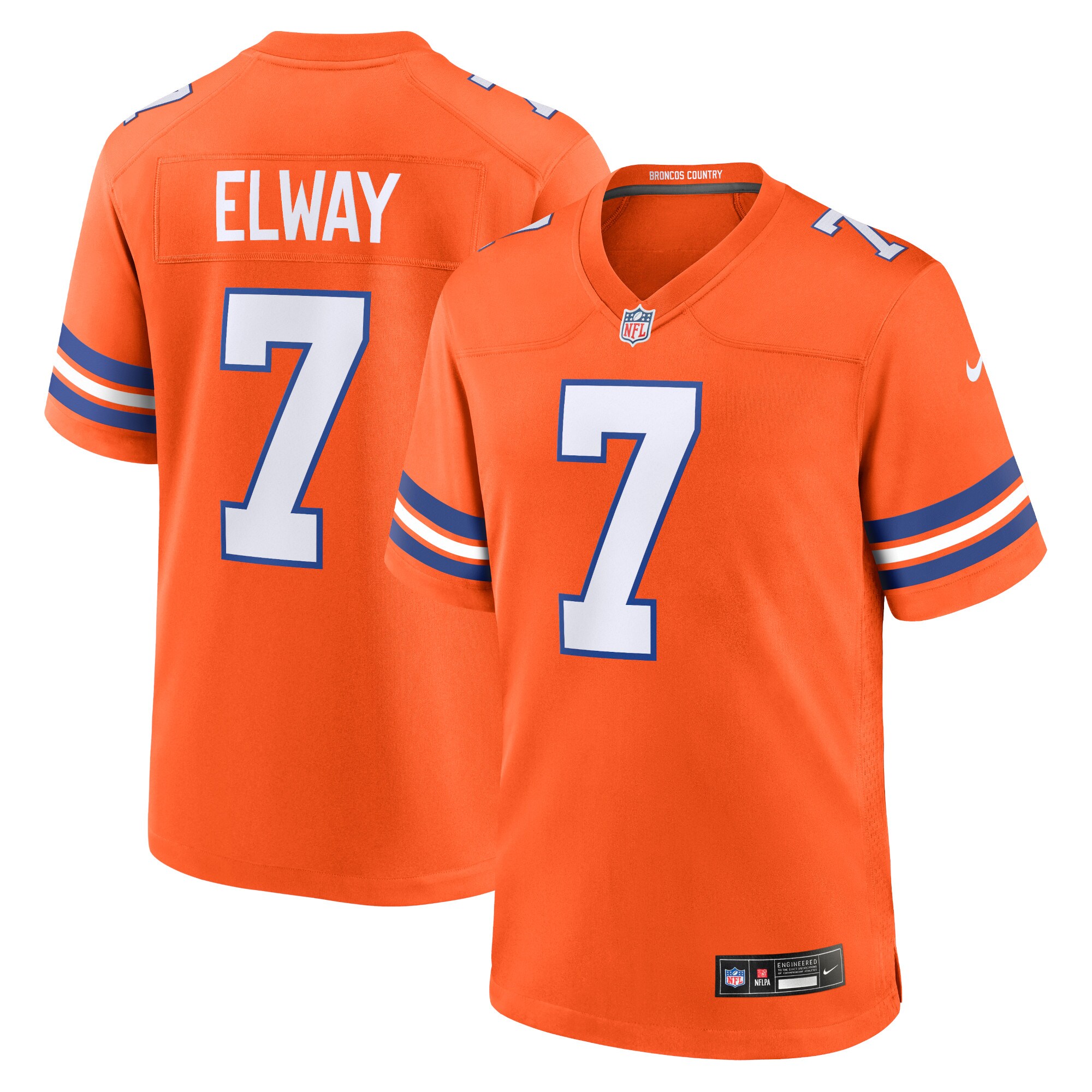 Denver Broncos John Elway Orange Mile High Collection 1977 Throwback Retired Player Game NFL Jersey Men's