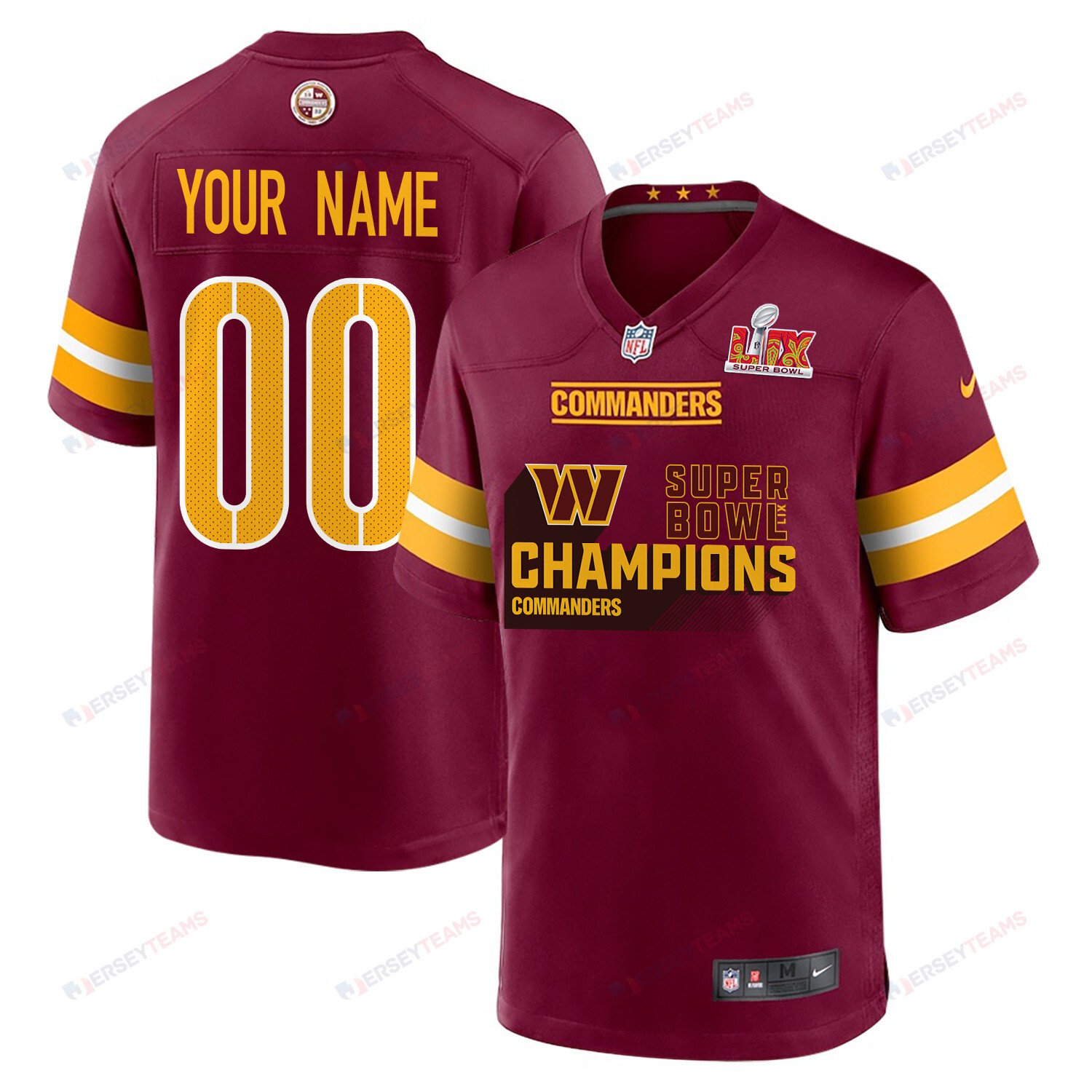 Washington Commanders Super Bowl LIX Champions V4 Game Custom Burgundy NFL Jersey Men's