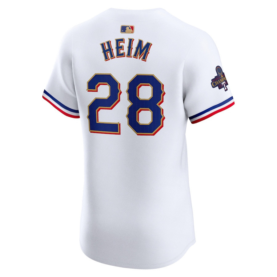 Jonah Heim 28 Texas Rangers 2024 Gold Collection ELITE Player White MLB Jersey Men's