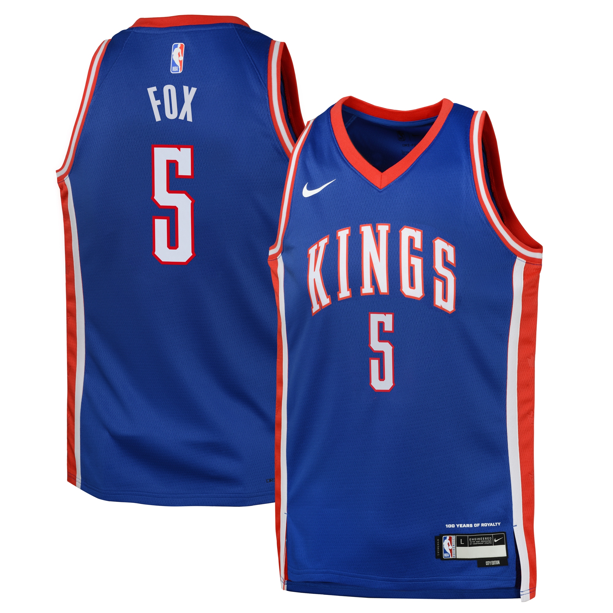 Camiseta City Edition Swingman Sacramento Kings 2024 Azul De'Aaron Fox Juvenil NBA Jersey Men's