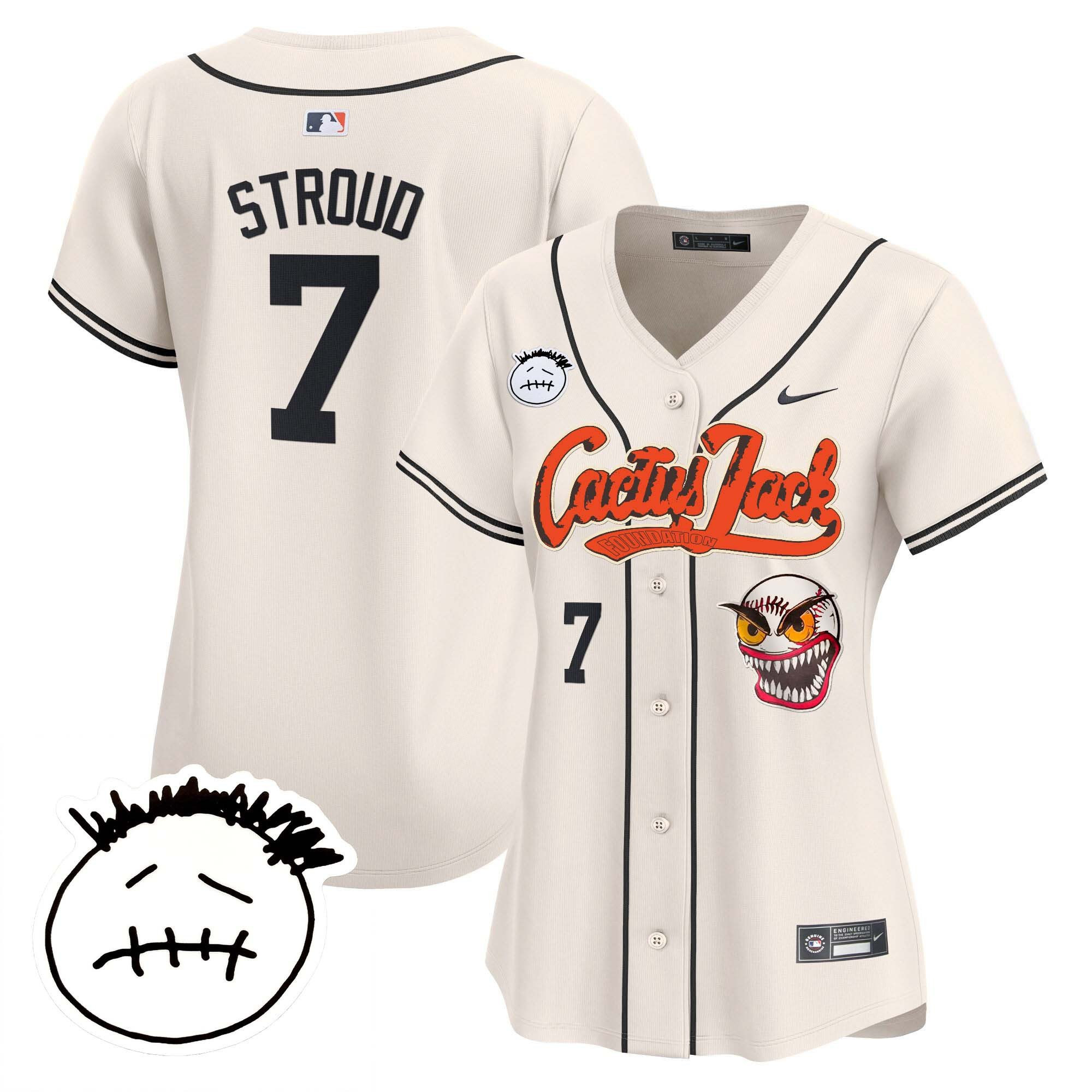 CJ Stroud 7 Houston Astros Cactus Jack Patch V3 Cream MLB Jersey Women's